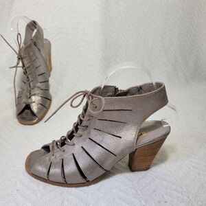 $350 Paul Green Cosmo Lace Up Peep Toe Sandal Bootie Heel Smoke Metallic‎ 7.5 US